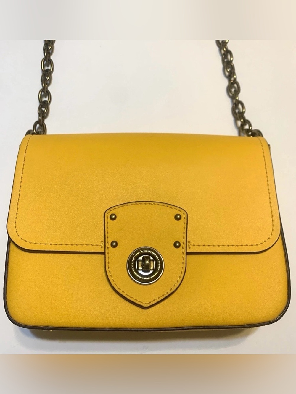 Ralph Lauren Yellow Leather Crossbody Bag with Turn-Lock Closure